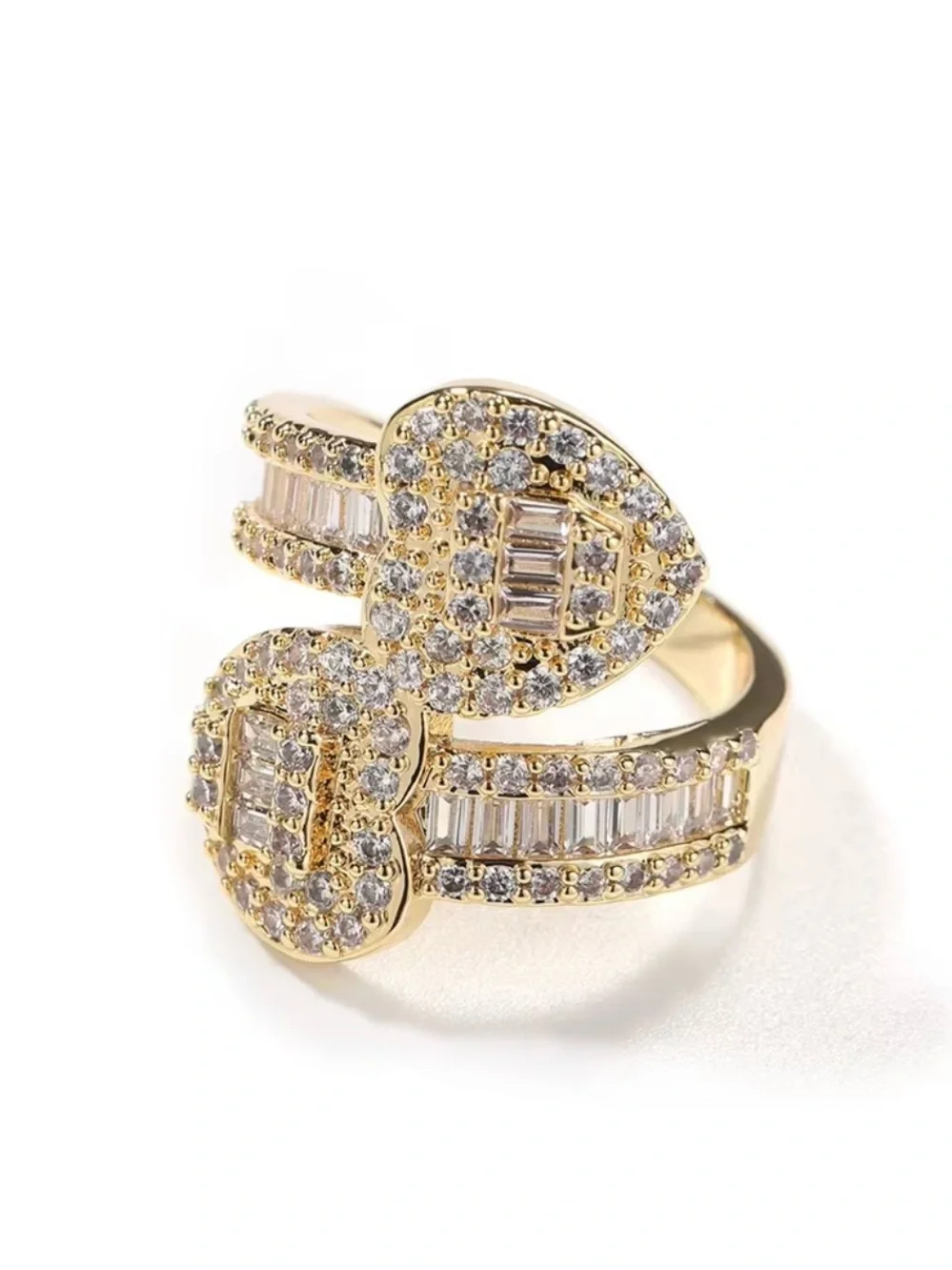 Gold Heart-Accent Crystal Bangle Bracelet & Ring